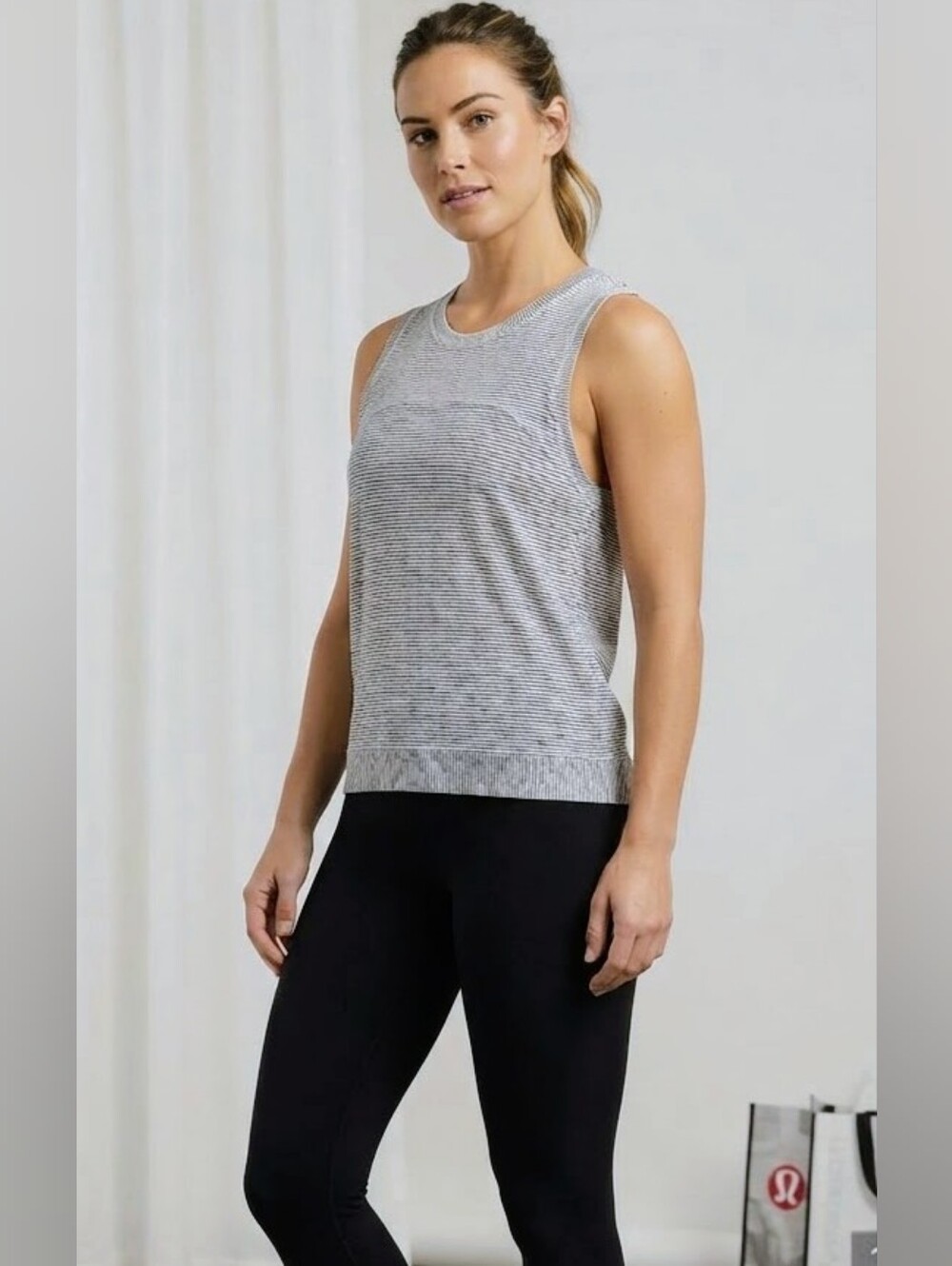 Lululemon Black & White Striped Seamless Athletic Tank Top Size 12 , NWOT